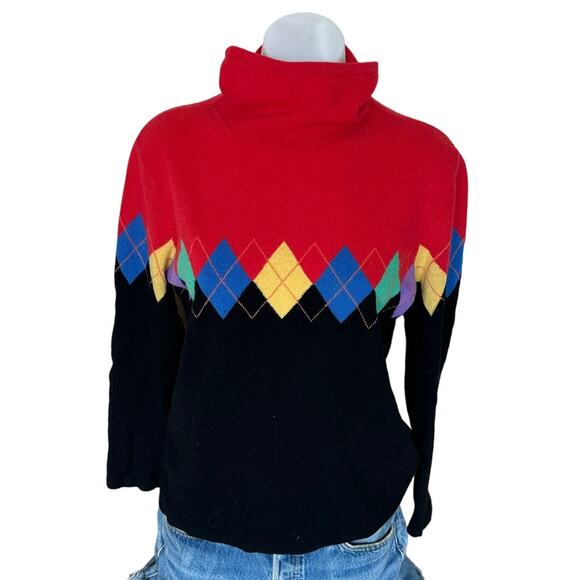 Jones New York Cashmere Mockneck Argyle Red XL Retro 90s Gilmore Girls Preppy - Picture 2 of 6